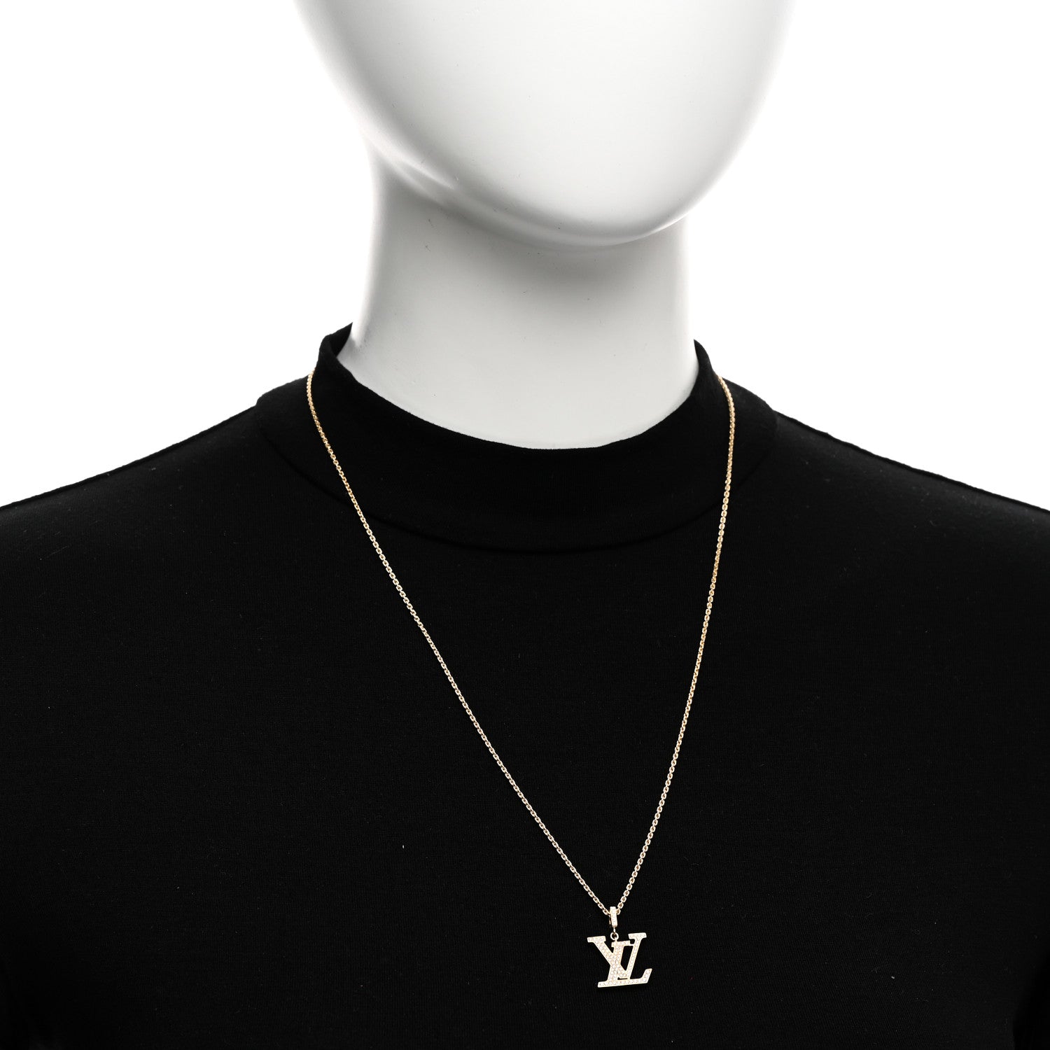 Louis Vuitton 18K Yellow Gold Diamond Medium LV Pendant Necklace 2 of 4