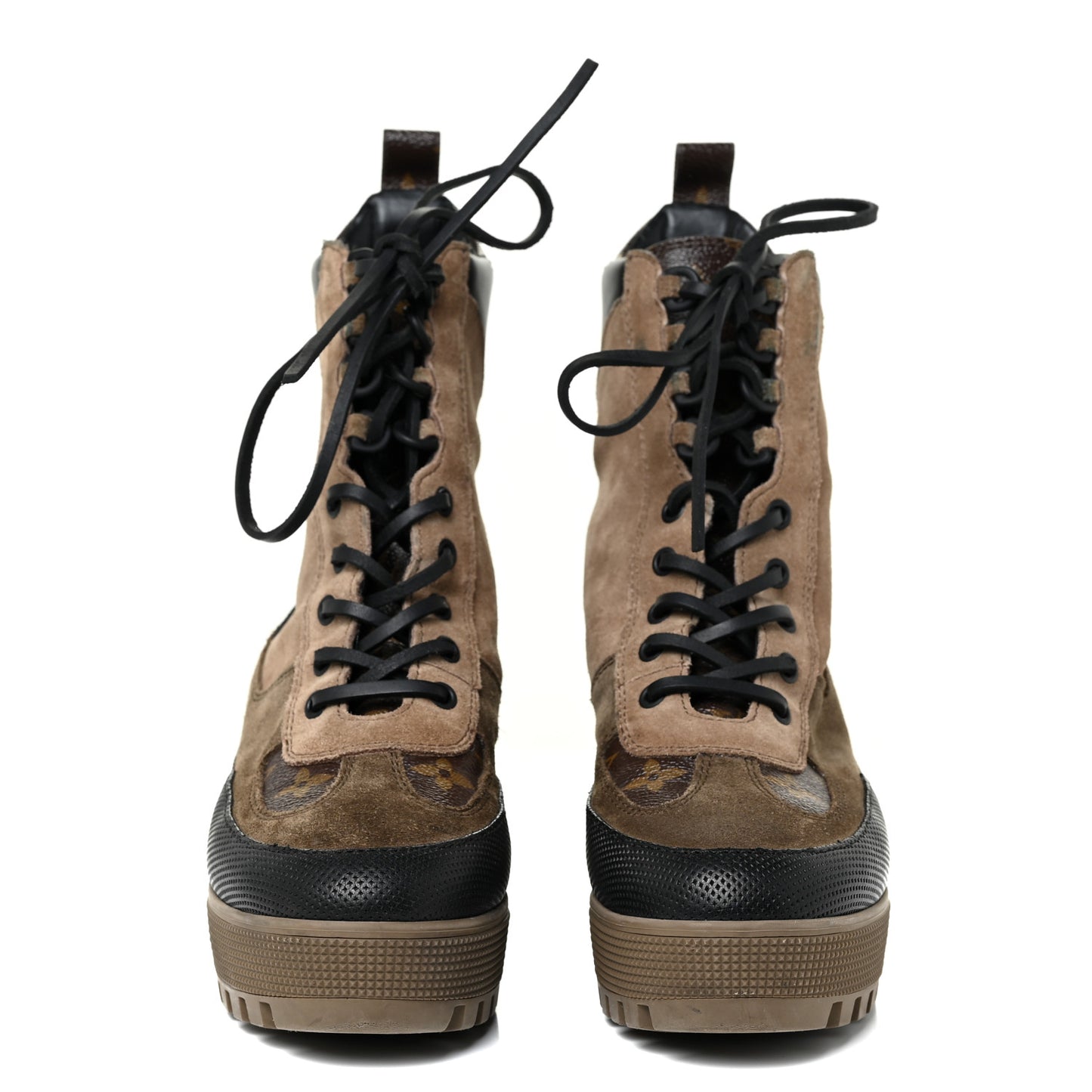 Suede Calfskin Monogram Laureate Platform Desert Boots 38.5 Taupe