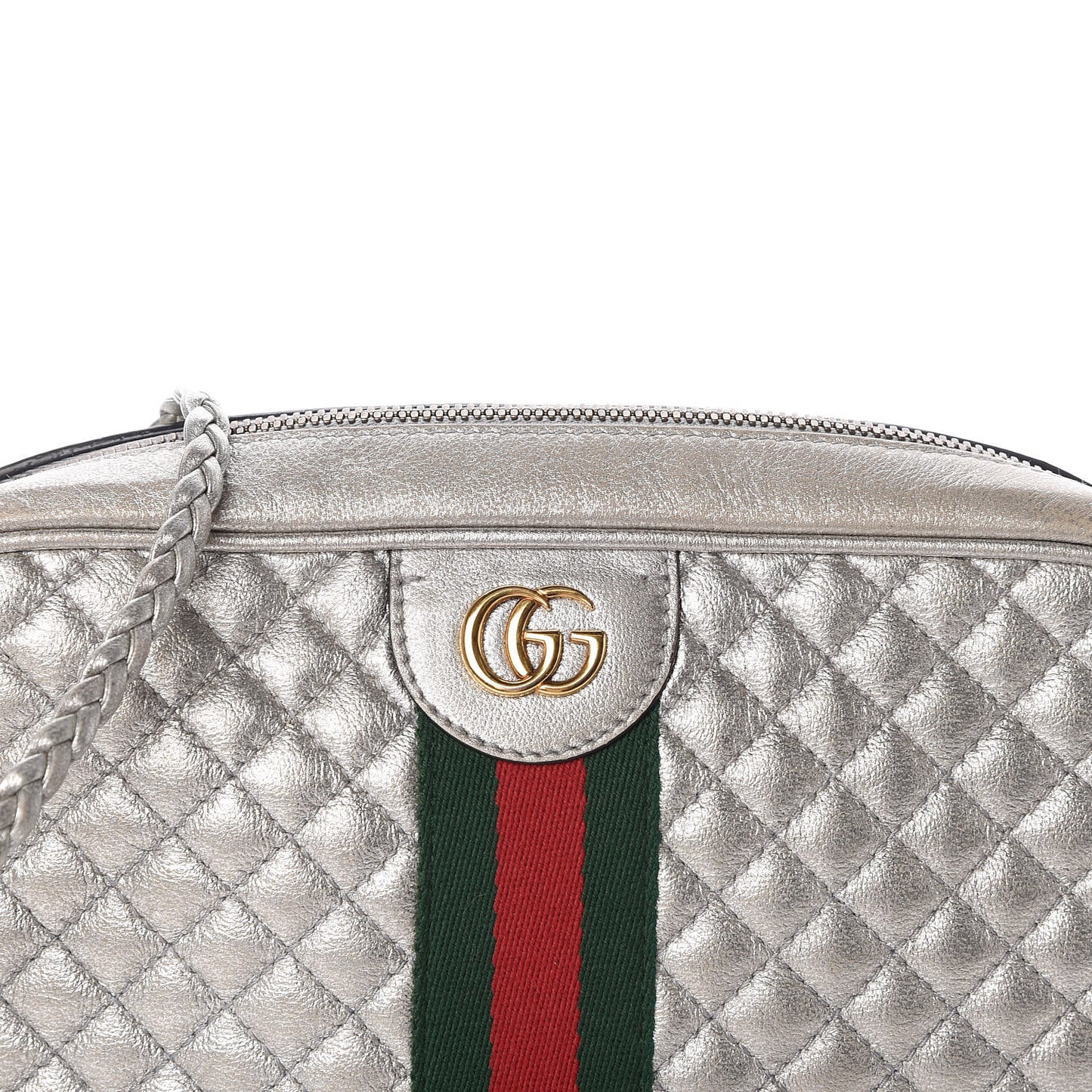 Laminated Nappa Web Trapuntata Small GG Shoulder Bag Argento