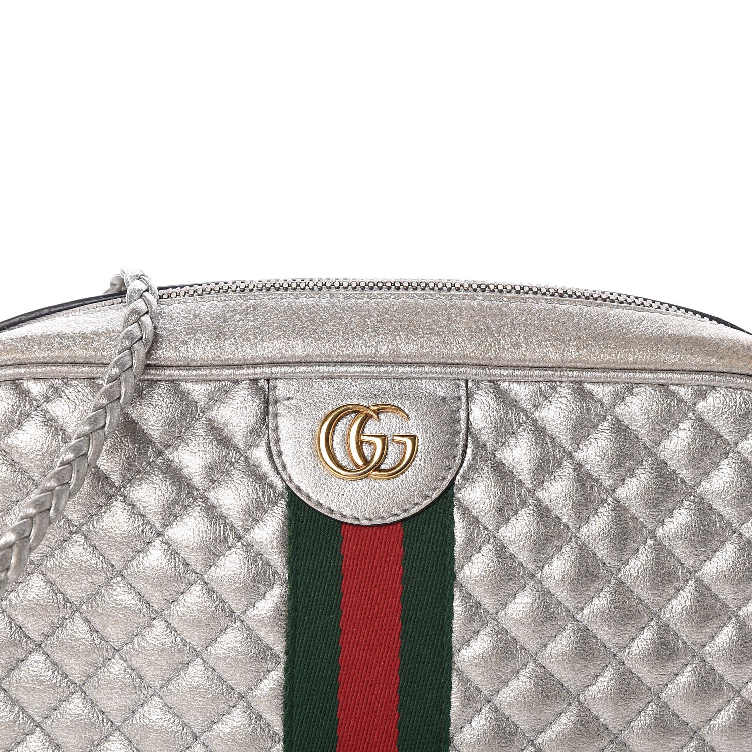 Gucci Laminated Nappa Web Trapuntata Small GG Shoulder Bag Argento 10 of 10