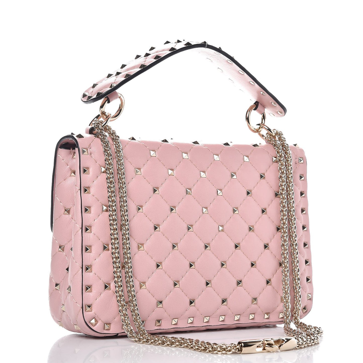 Nappa Medium Rockstud Spike Shoulder Bag Water Rose