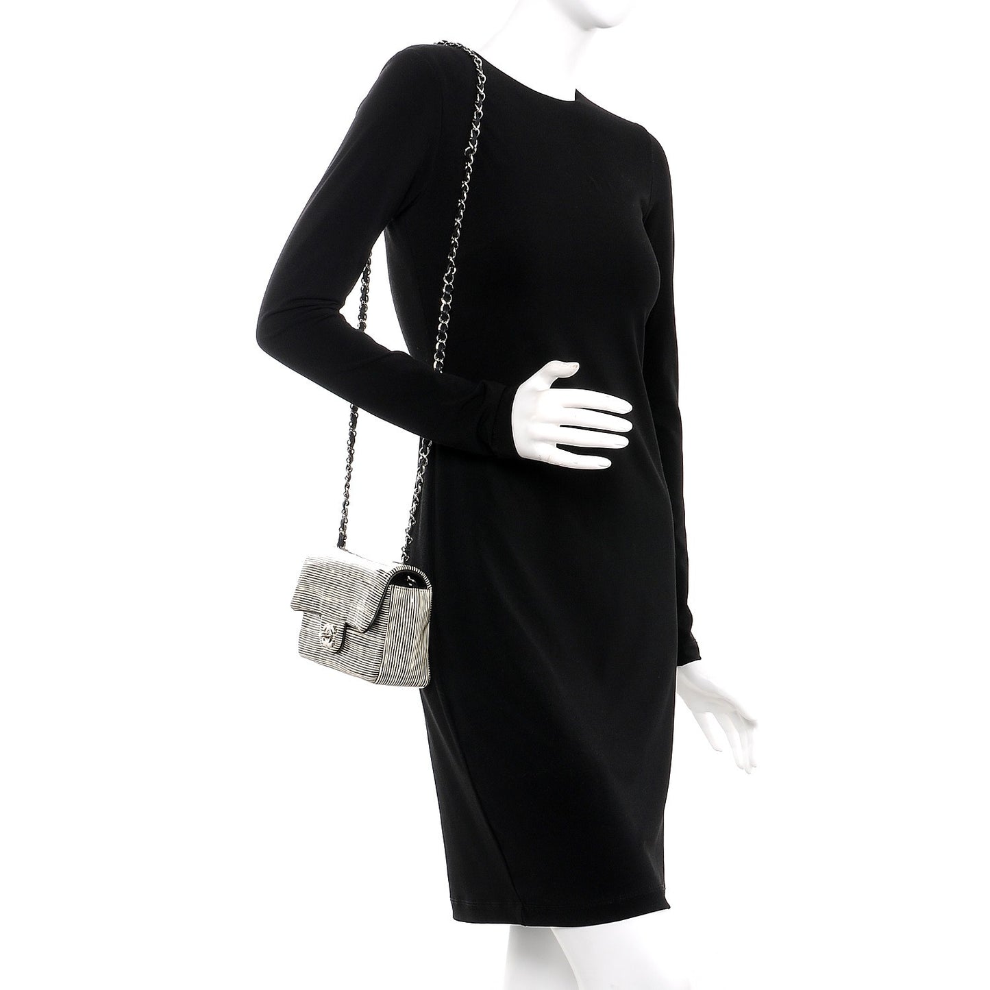 Patent Calfskin Striped Mini Rectangular Flap Black