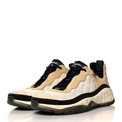 Chanel Mesh Suede Calfskin Quilted Sneakers 39.5 White Ivory 3 of 9