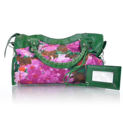 Balenciaga Agneau Canvas Floral Giant 21 Silver Hardware City Green GSH 3 of 10