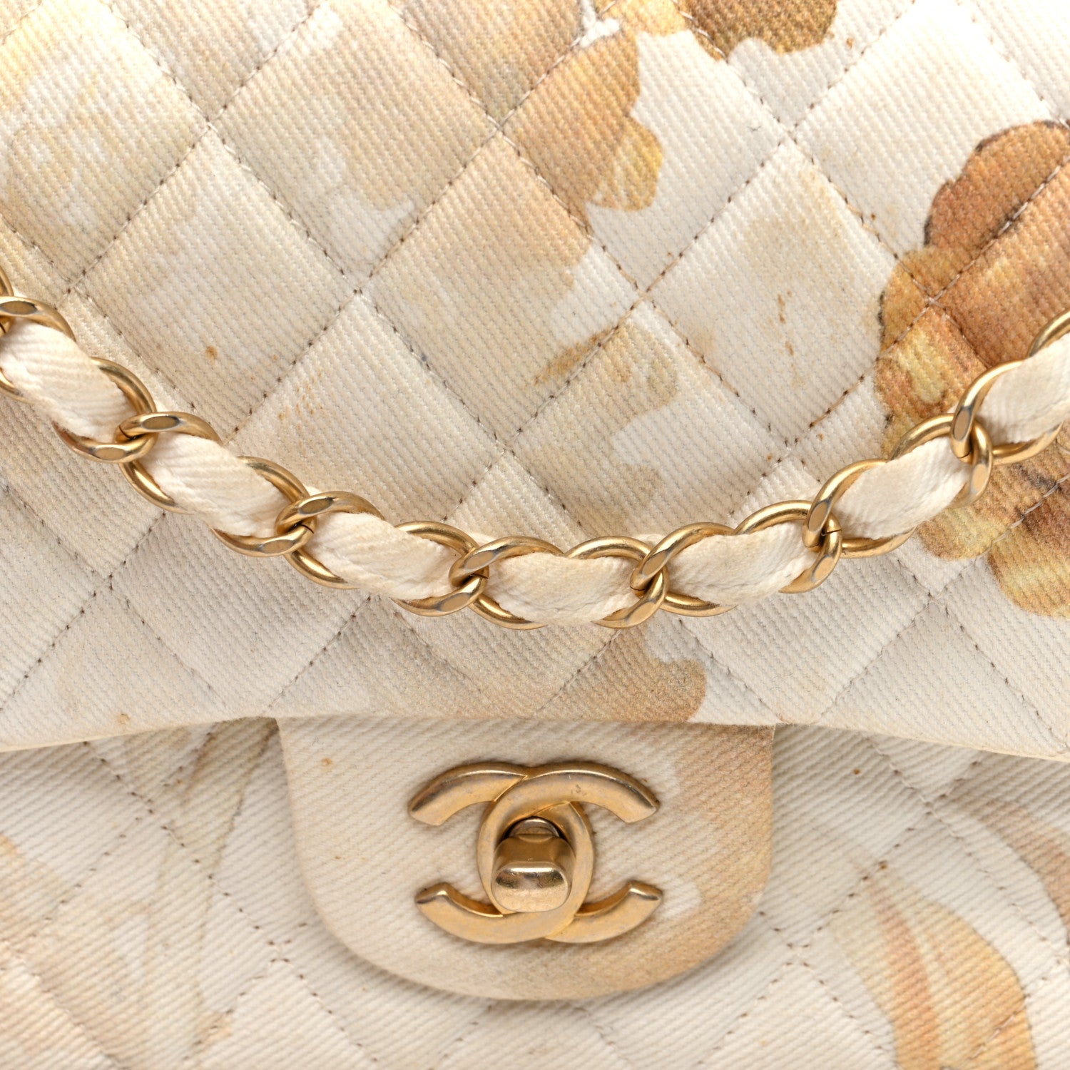Chanel Denim Floral Printed Medium Double Flap Beige 8 of 11