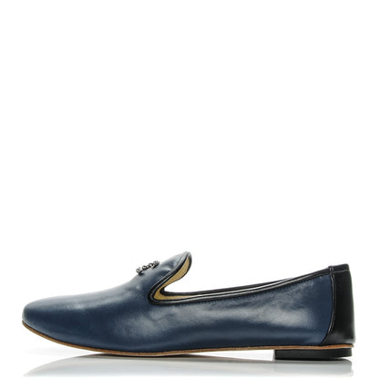 Chanel Lambskin CC Loafers 36.5 Navy 1 of 8