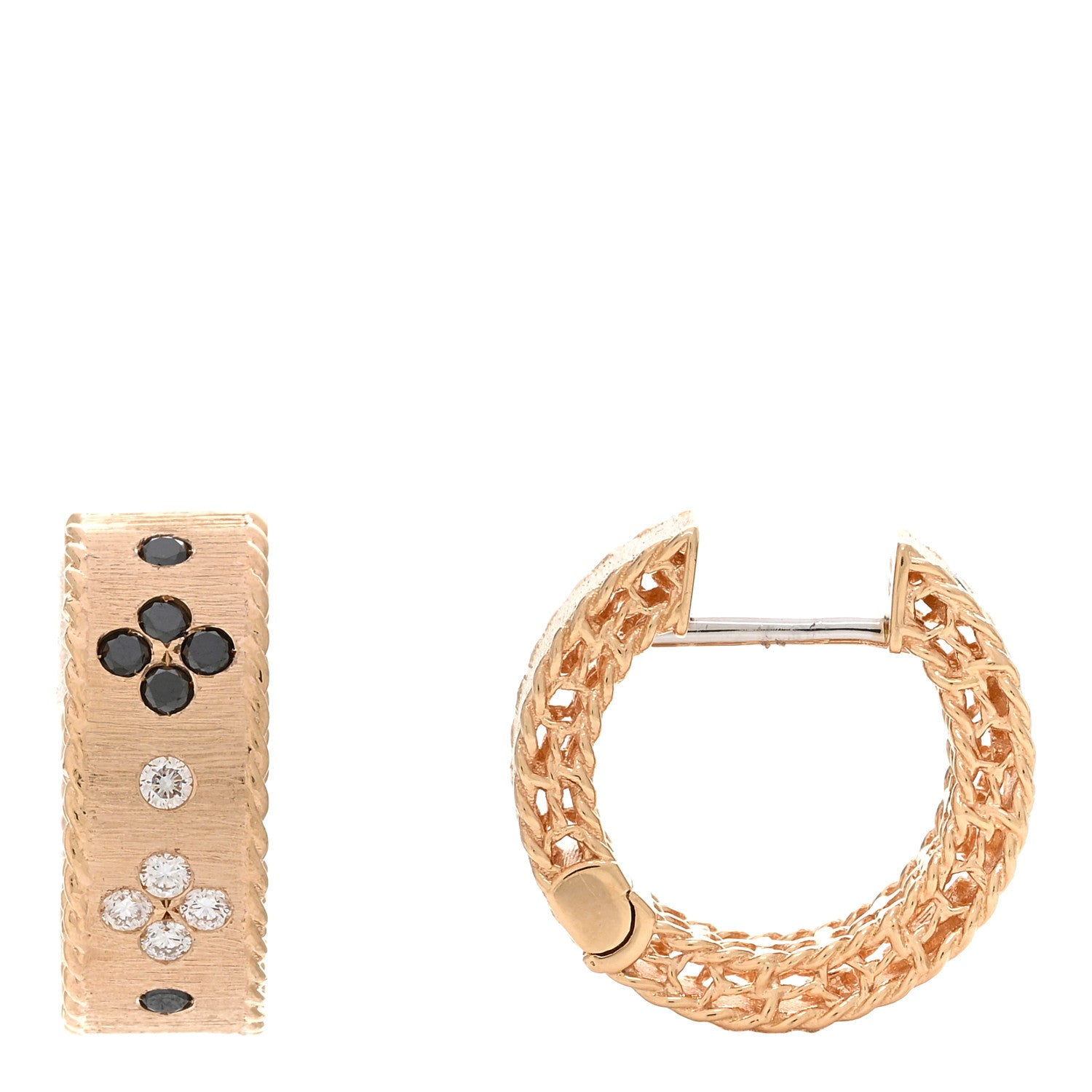 Roberto Coin 18K Rose Gold Black Diamond Venetian Princess Hoop Earrings 1 of 5