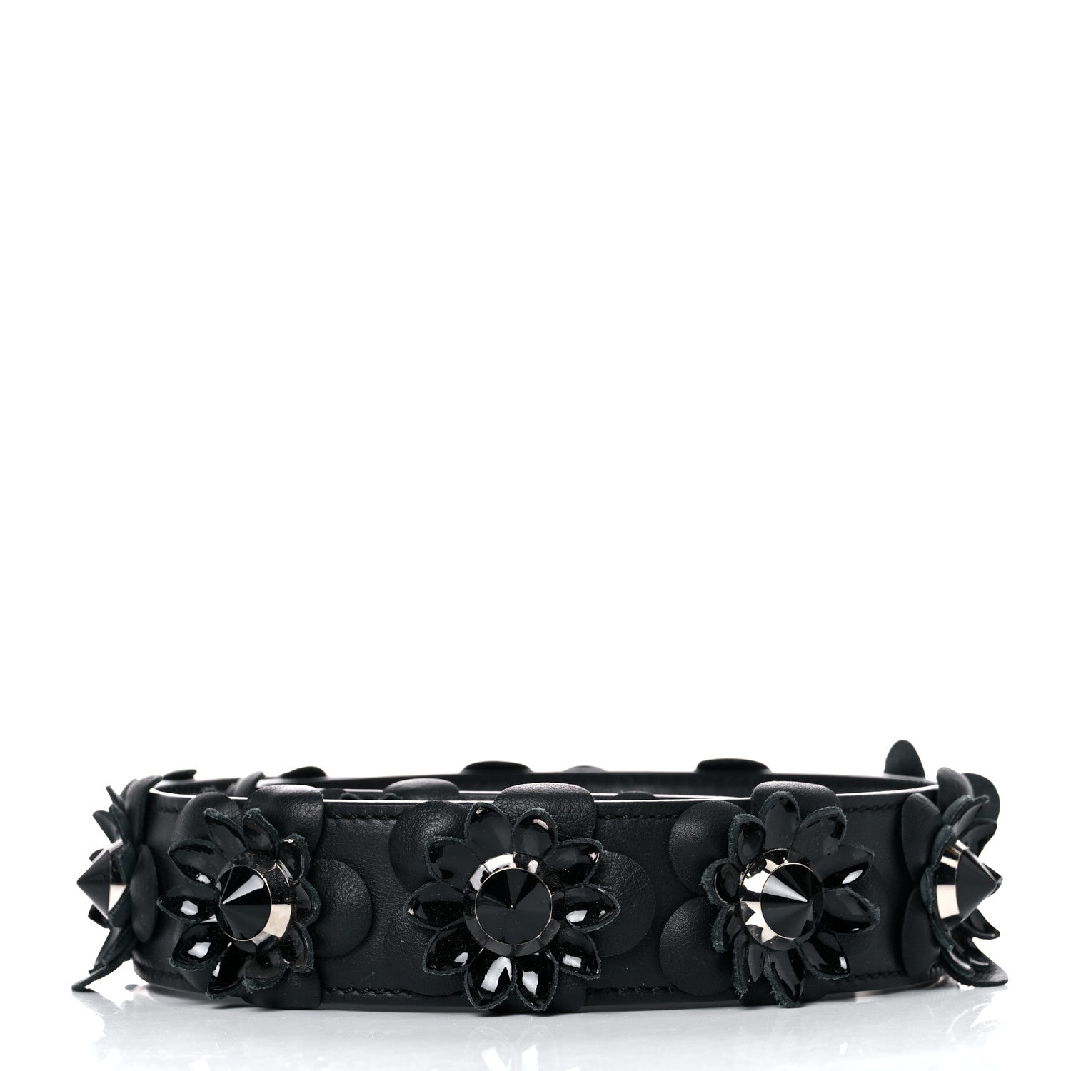 Fendi Vitello Dolce Nappa Patent Flowerland Studded Strap You Black 2 of 5