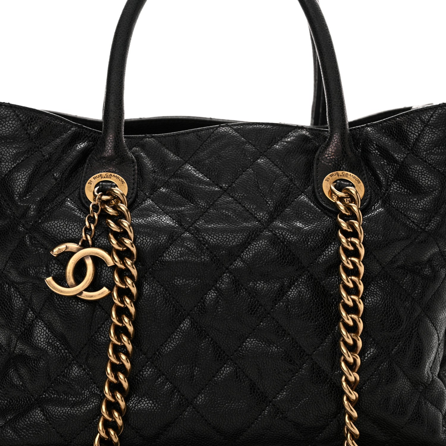 Chanel Glazed Caviar Quilted Small Shiva Tote Black 8 of 12