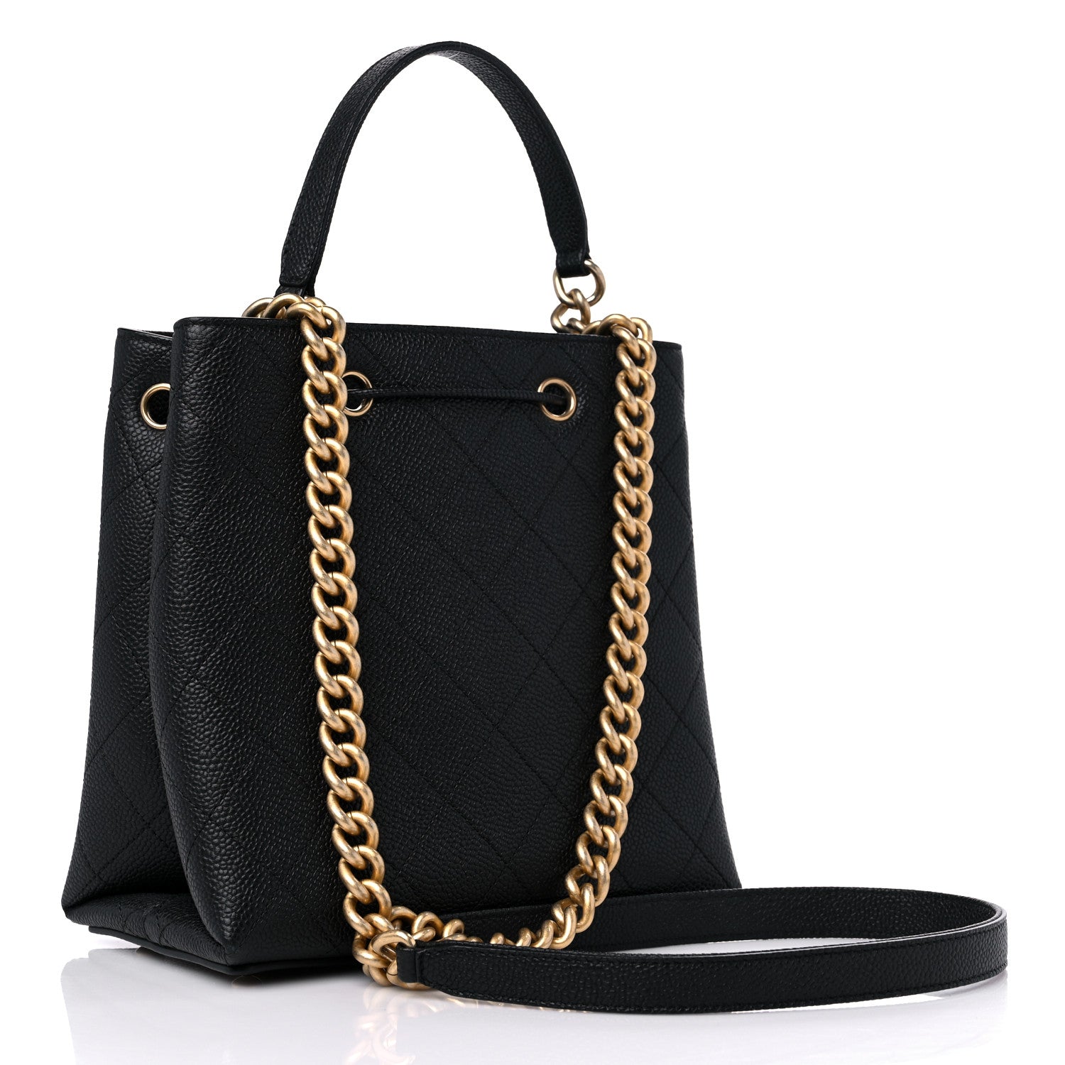Chanel Grained Calfskin Stitched Small Drawstring Bag Black 3 of 10