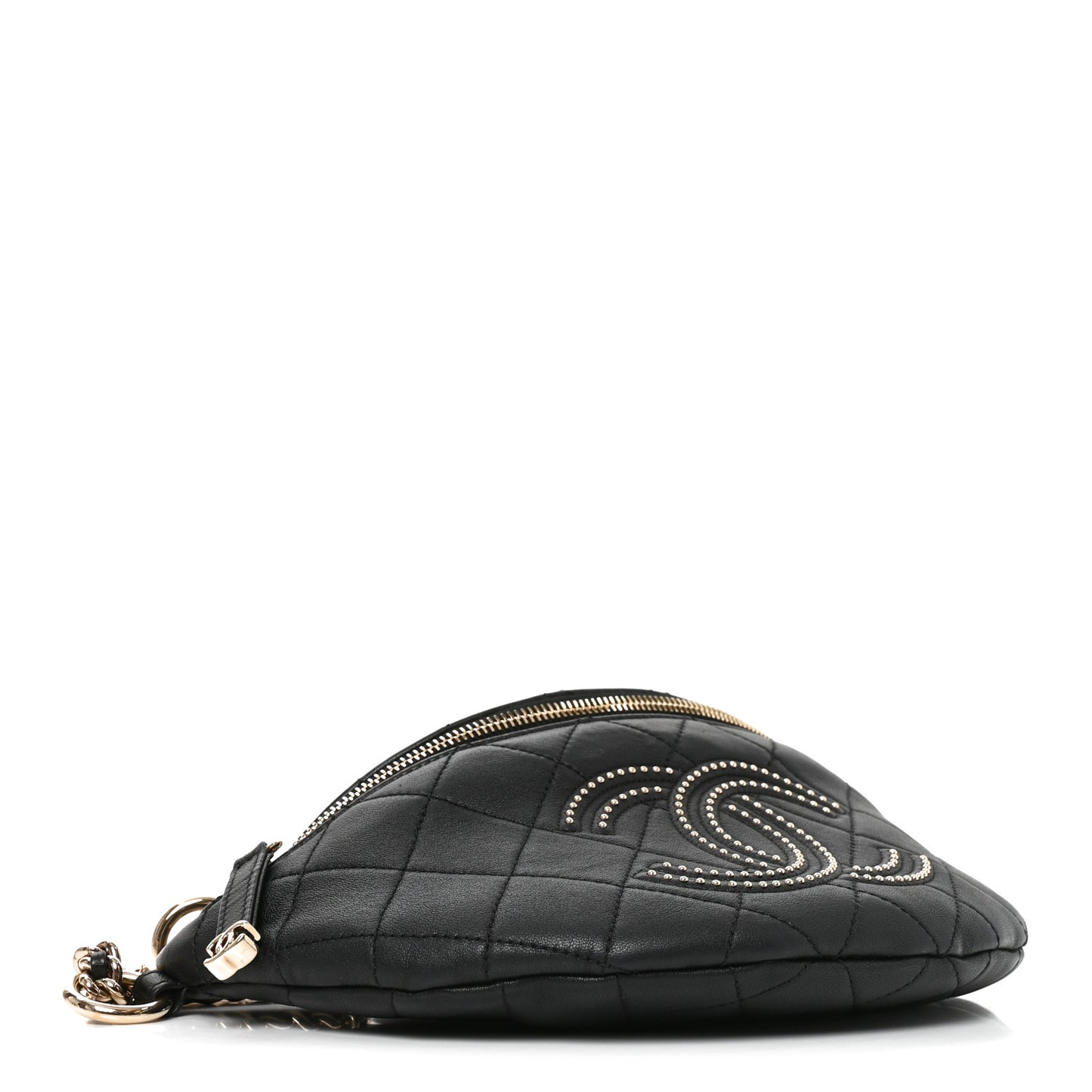 Lambskin Quilted Studded Waist Bag Fanny Pack Black
