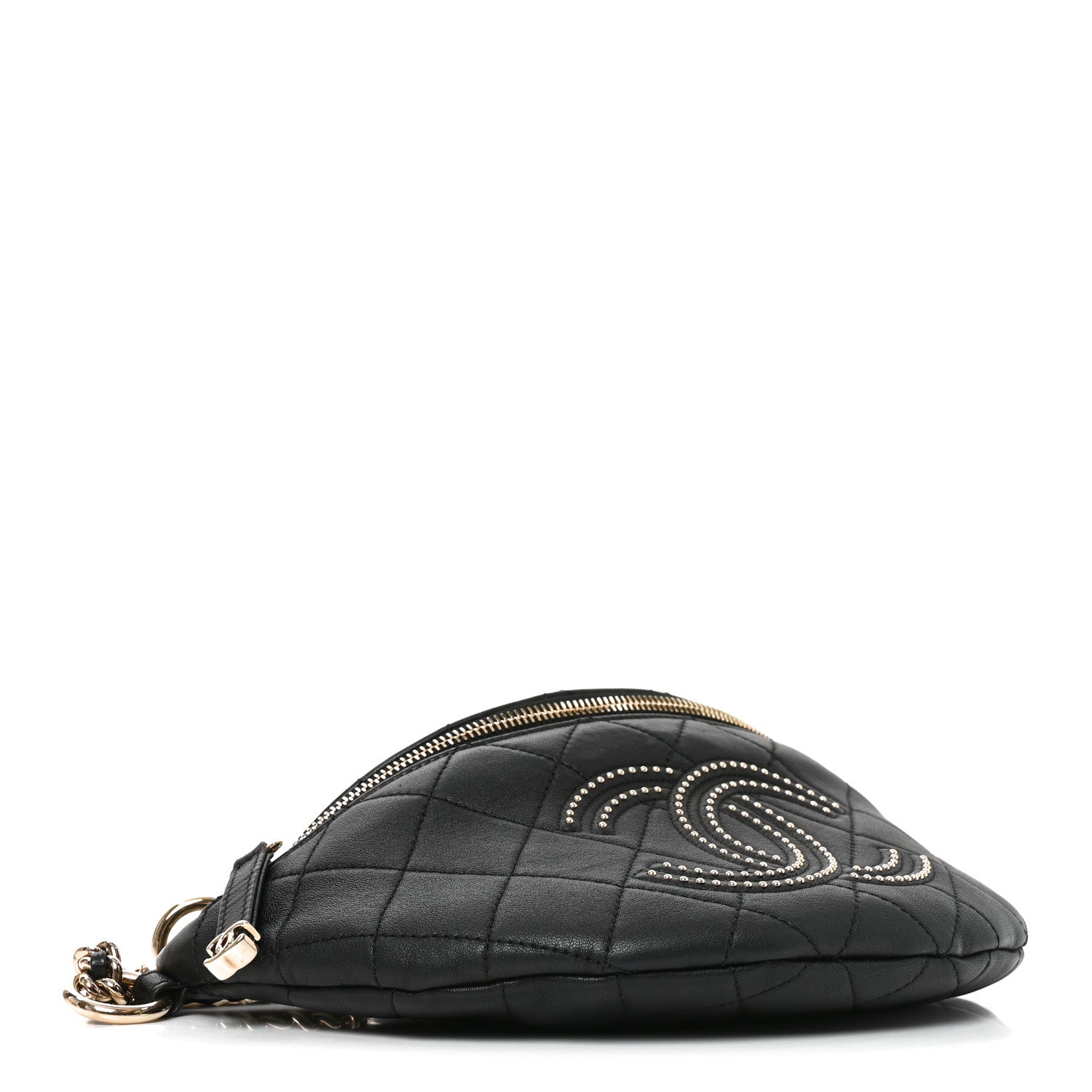 Chanel Lambskin Quilted Studded Waist Bag Fanny Pack Black 4 of 9