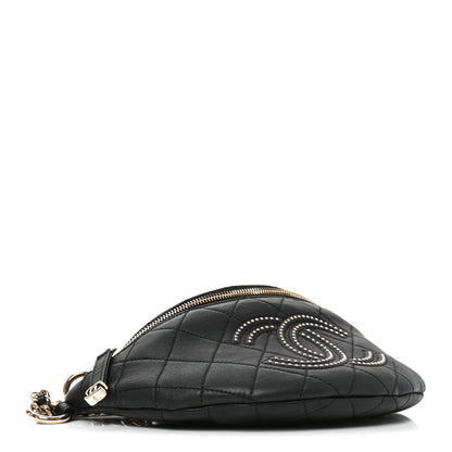 Chanel Lambskin Quilted Studded Waist Bag Fanny Pack Black 4 of 9