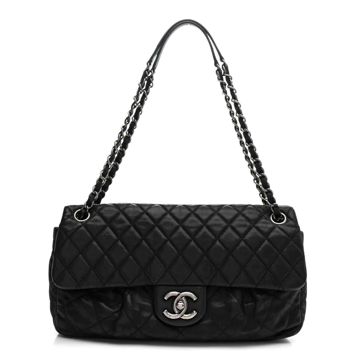Iridescent Calfskin Quilted East West Flap Black