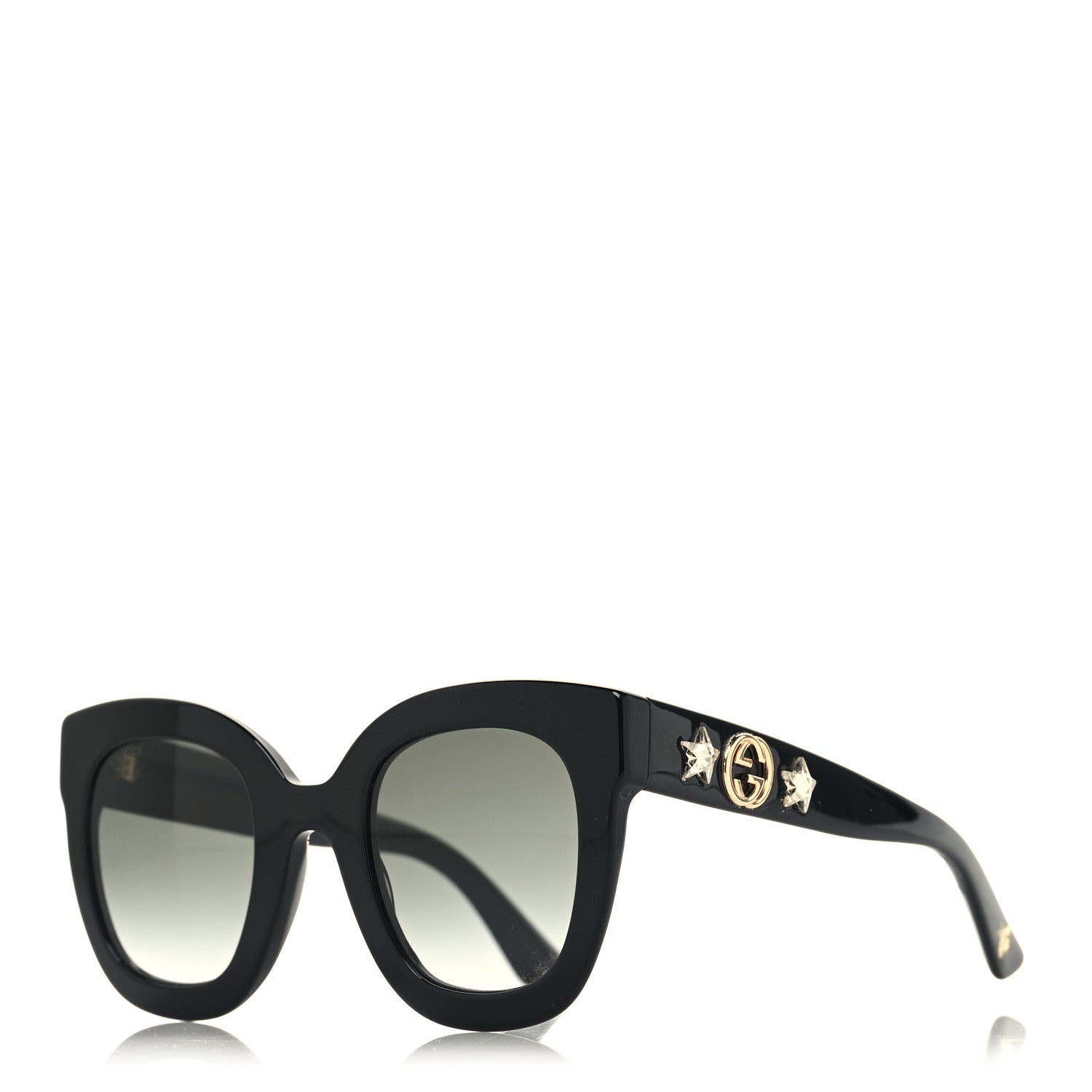 Gucci Acetate Crystal Star Round Frame Sunglasses GG0208S Black 1 of 8