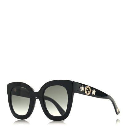 Gucci Acetate Crystal Star Round Frame Sunglasses GG0208S Black 1 of 8
