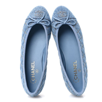 Chanel Denim Quilted CC Cap Toe Ballerina Flats 40 Light Blue 2 of 10