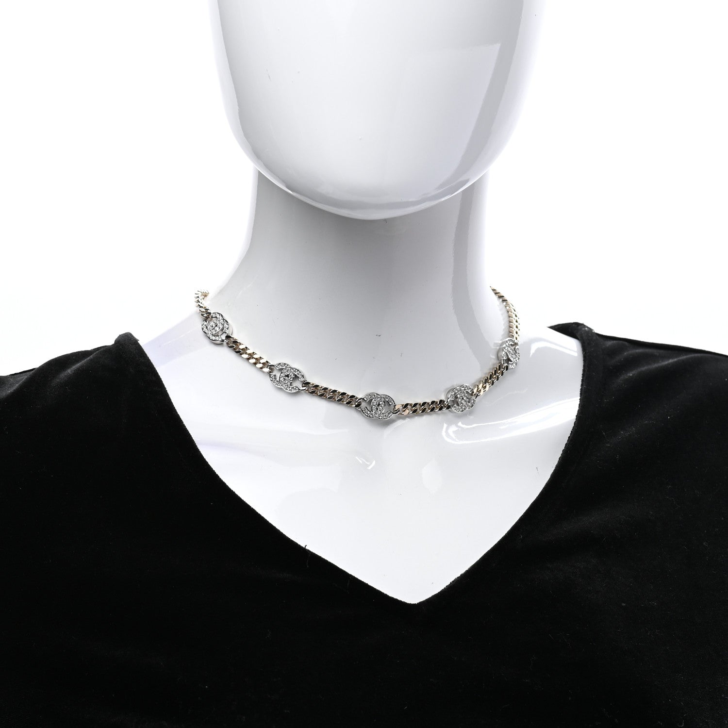 Chanel Crystal Chain CC Link Choker Gold Silver 2 of 7