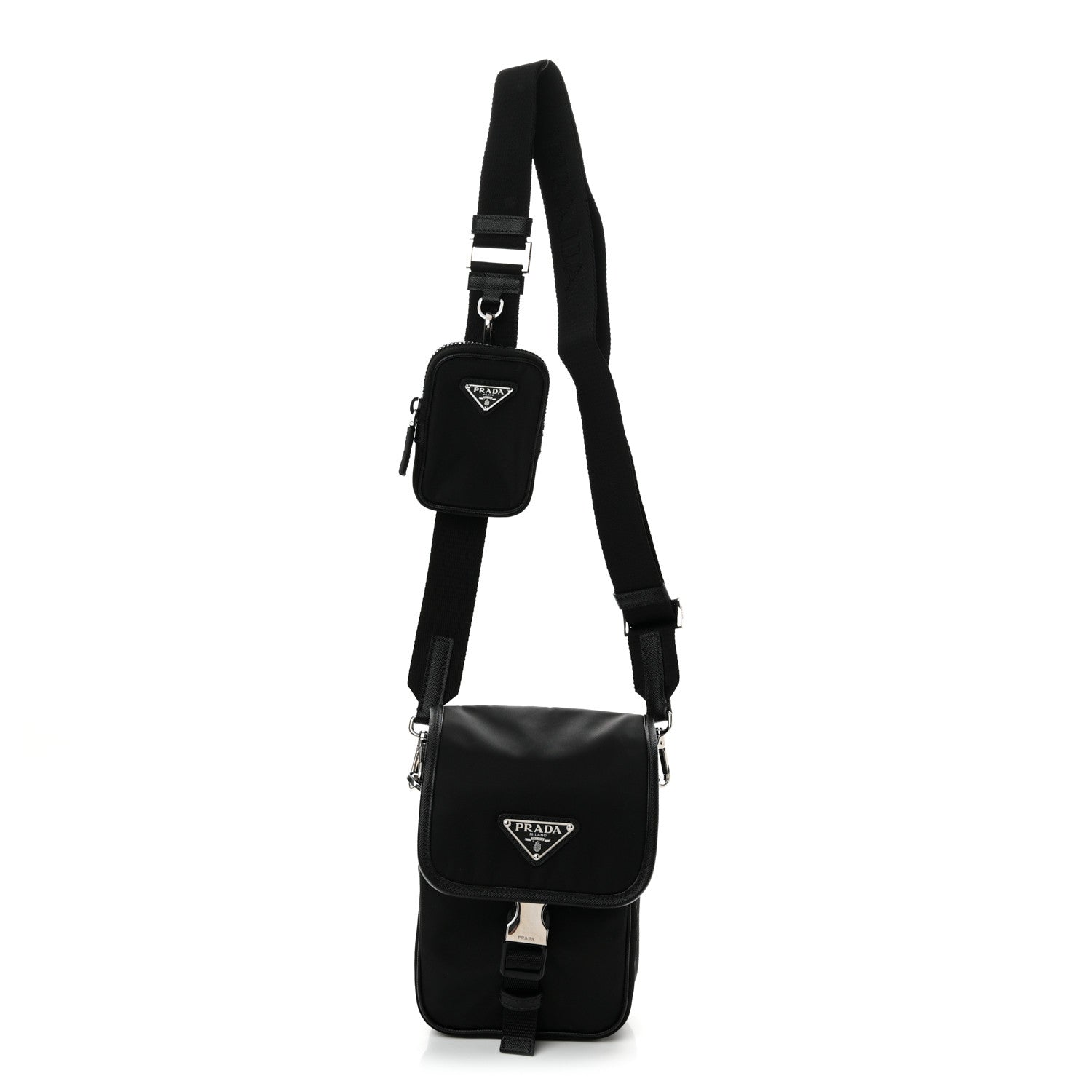 Prada Re-Nylon Saffiano Mini Pocket Single Snap Buckle Messenger Bag Black 1 of 11