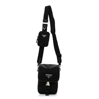 Prada Re-Nylon Saffiano Mini Pocket Single Snap Buckle Messenger Bag Black 1 of 11