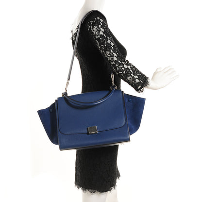 Celine Drummed Calfskin Suede Medium Trapeze Ocean Blue 2 of 11