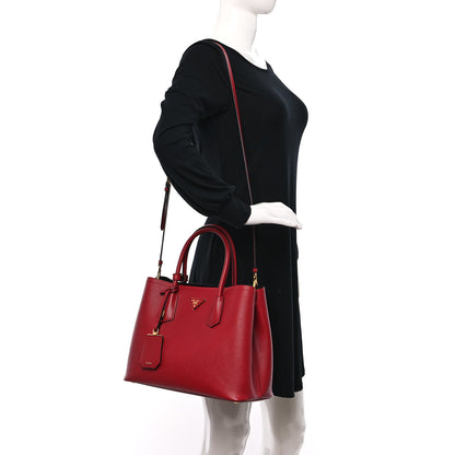 Prada Saffiano Cuir Medium Double Bag Fuoco Black 2 of 11