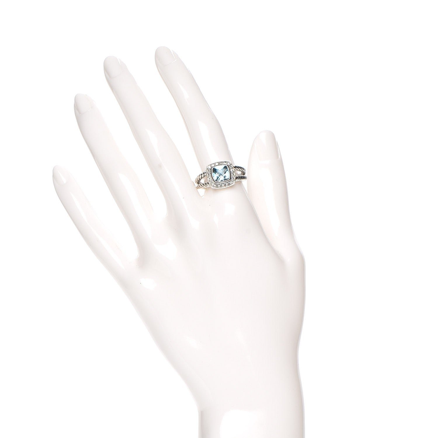 David Yurman Sterling Silver Diamond Blue Topaz 7mm Petite Albion Ring 54 7 2 of 5