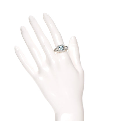 David Yurman Sterling Silver Diamond Blue Topaz 7mm Petite Albion Ring 54 7 2 of 5