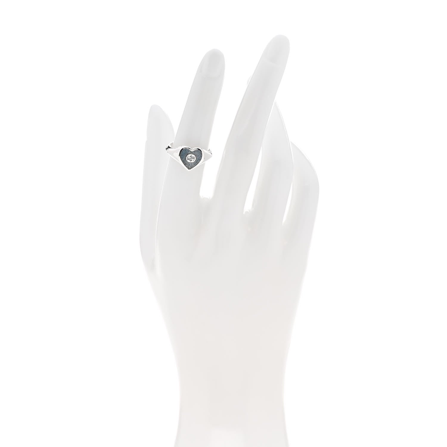 Gucci Sterling Silver Enamel GG Heart Ring 52 6 Blue 2 of 5