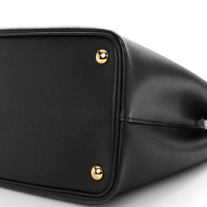 Prada Saffiano Cuir Medium Double Bag Black Fuoco 10 of 11