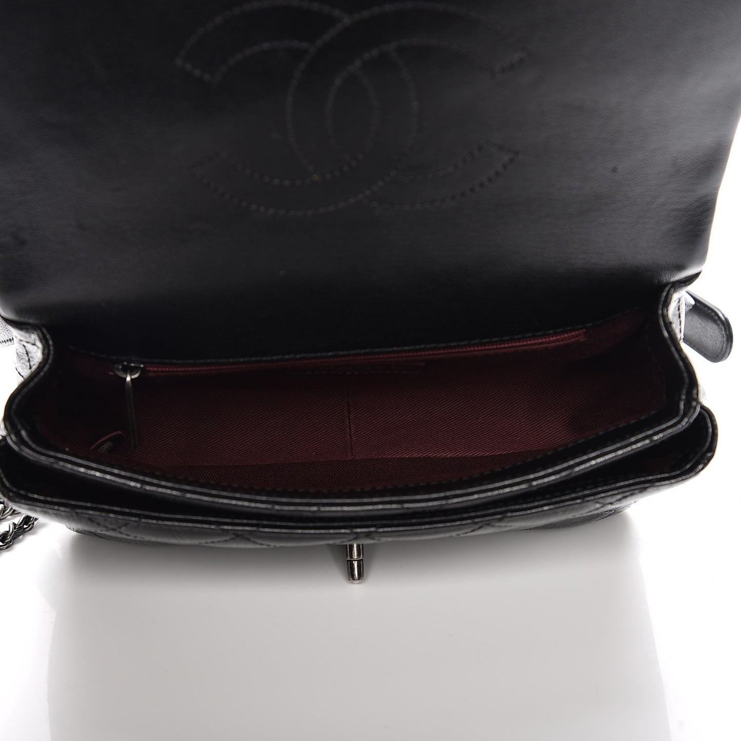 Shiny Goatskin Quilted Small Double Carry Waist Chain Flap Black
