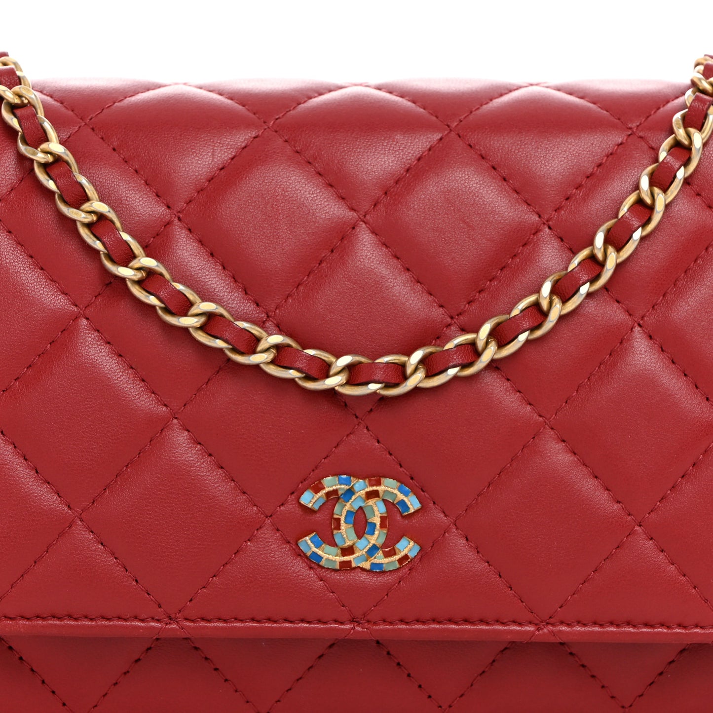 Lambskin Gripoix Quilted Wallet On Chain WOC Red