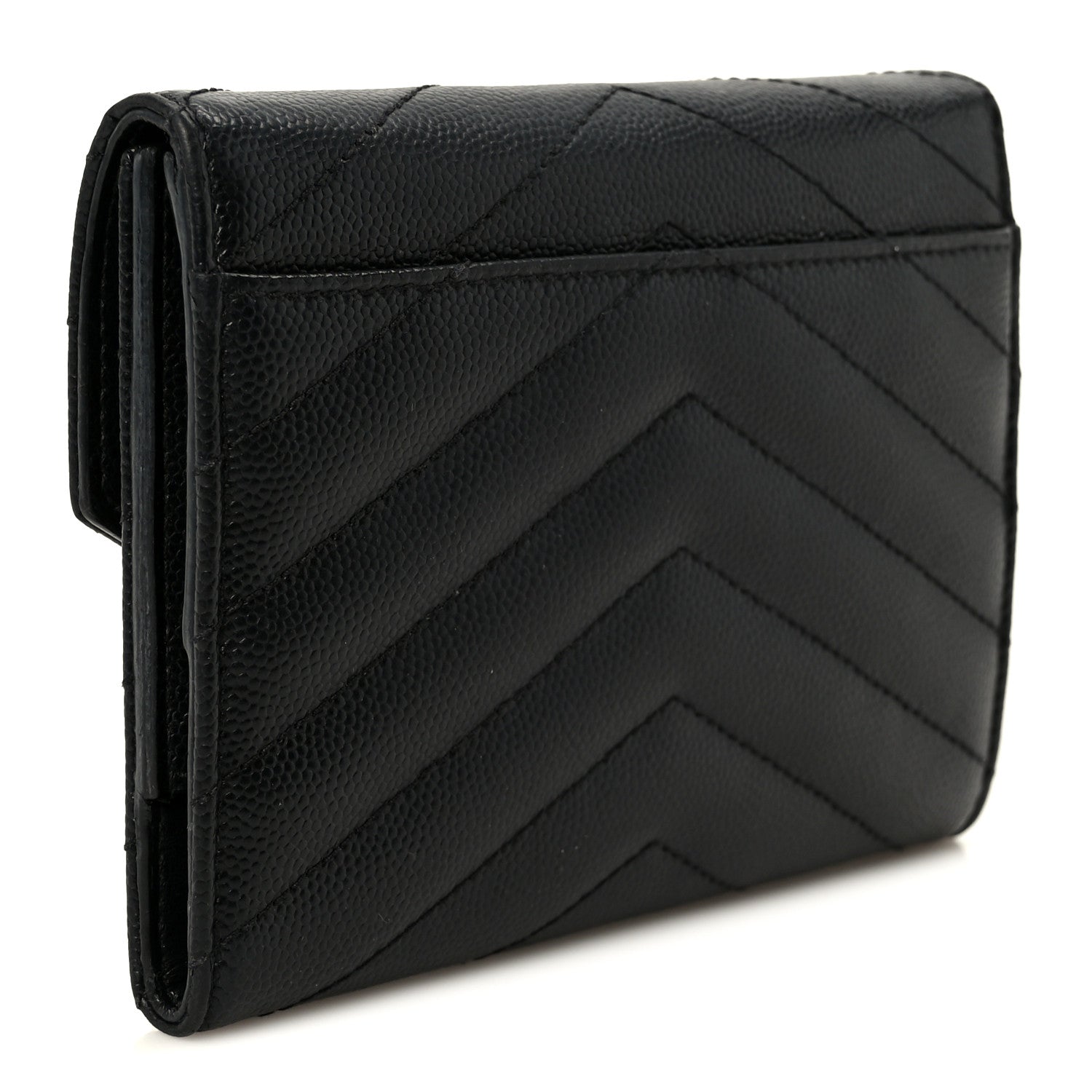 Saint Laurent Grain De Poudre Matelasse Chevron Small Monogram Passport Case Black 3 of 8