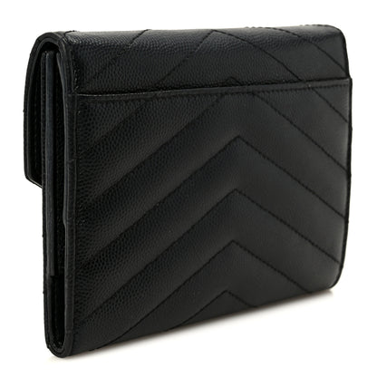 Saint Laurent Grain De Poudre Matelasse Chevron Small Monogram Passport Case Black 3 of 8