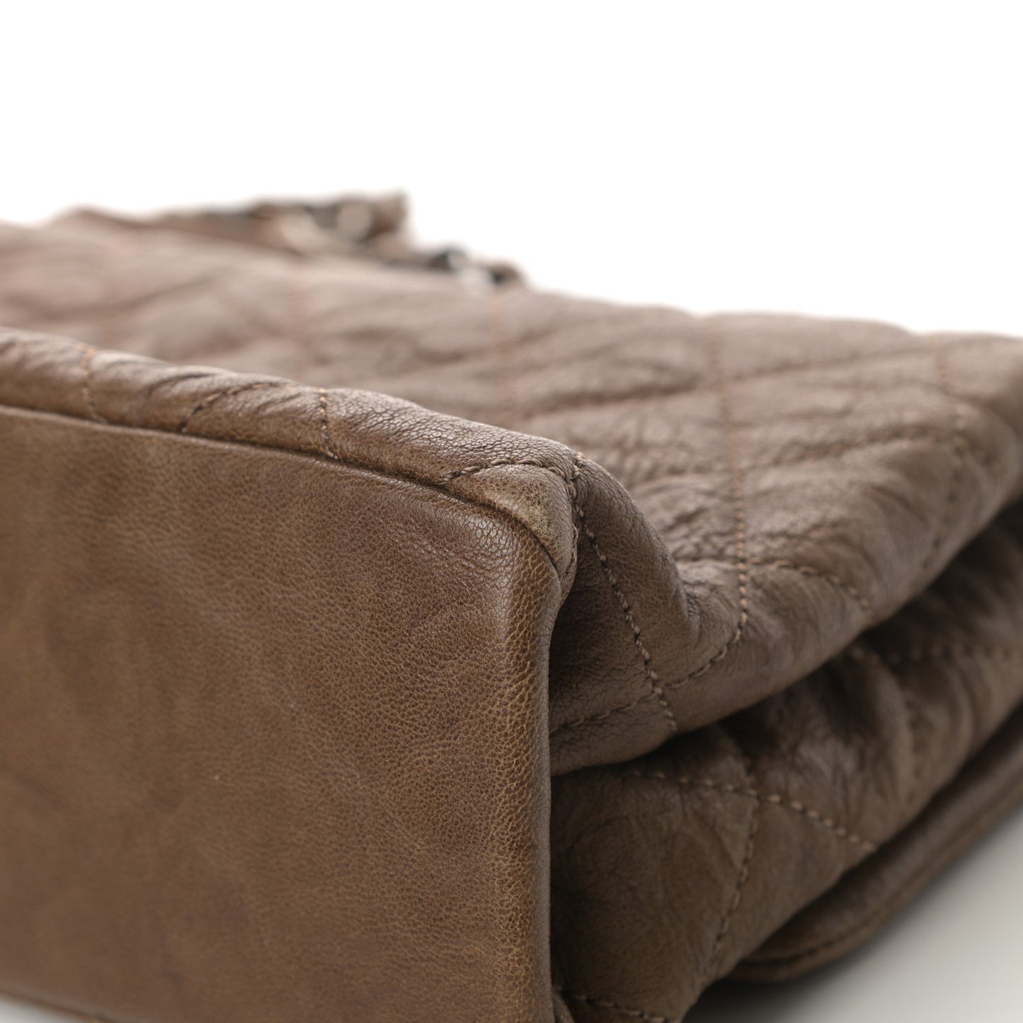 Crumpled Lambskin Quilted Medium Single Flap Khaki