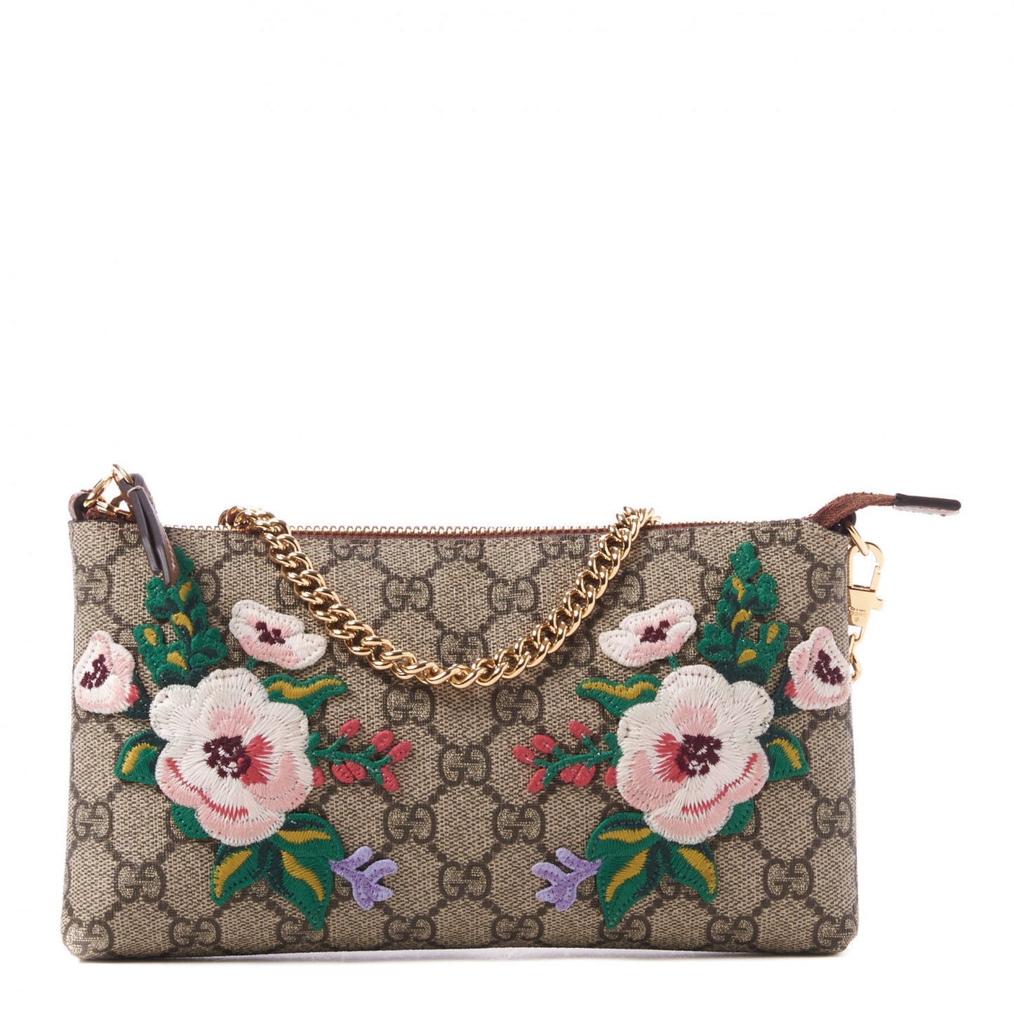 GG Supreme Monogram Embroidered Flower Chain Wrist Wallet