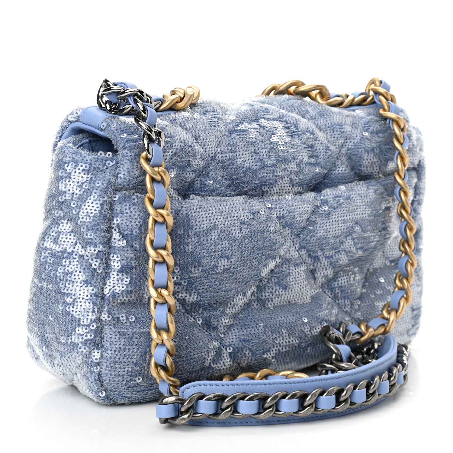 Chanel Sequin Quilted Medium Chanel 19 Flap Light Blue 3 of 11