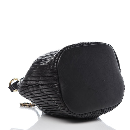Chanel Iridescent Crumpled Calfskin Coco Pleats Small Drawstring Bag Black 4 of 14