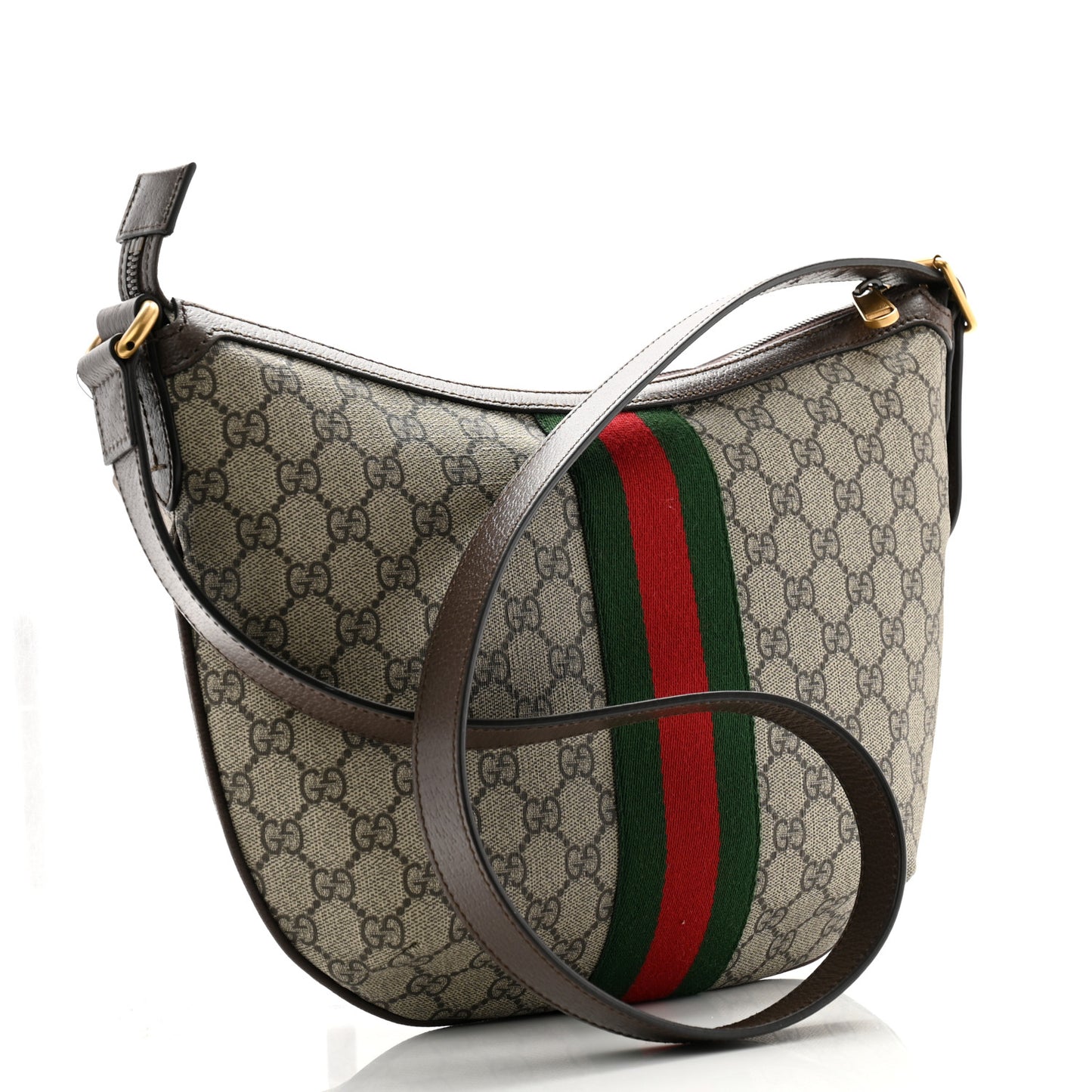 GG Supreme Monogram Web Small Ophidia Half Moon Hobo Brown