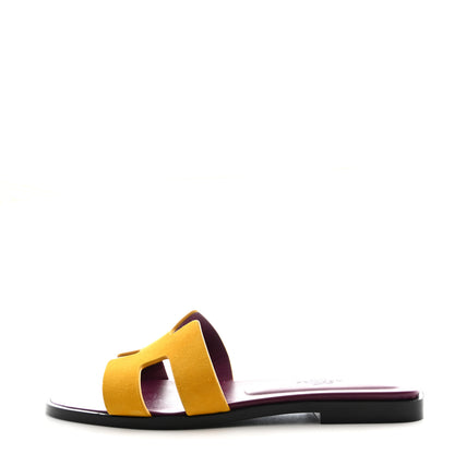 Hermes Suede Goatskin Oran Sandals 36.5 Jaune Topaze 1 of 8