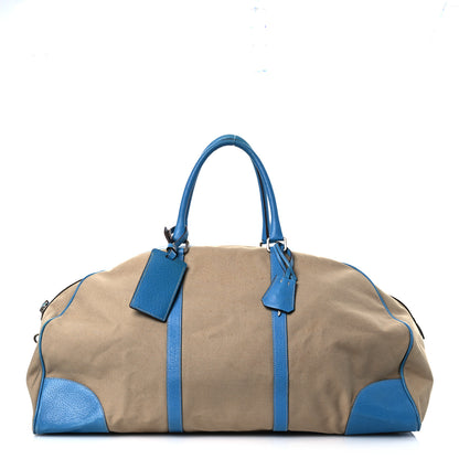 Prada Canvas Calfskin Duffle Beige Blue 1 of 20