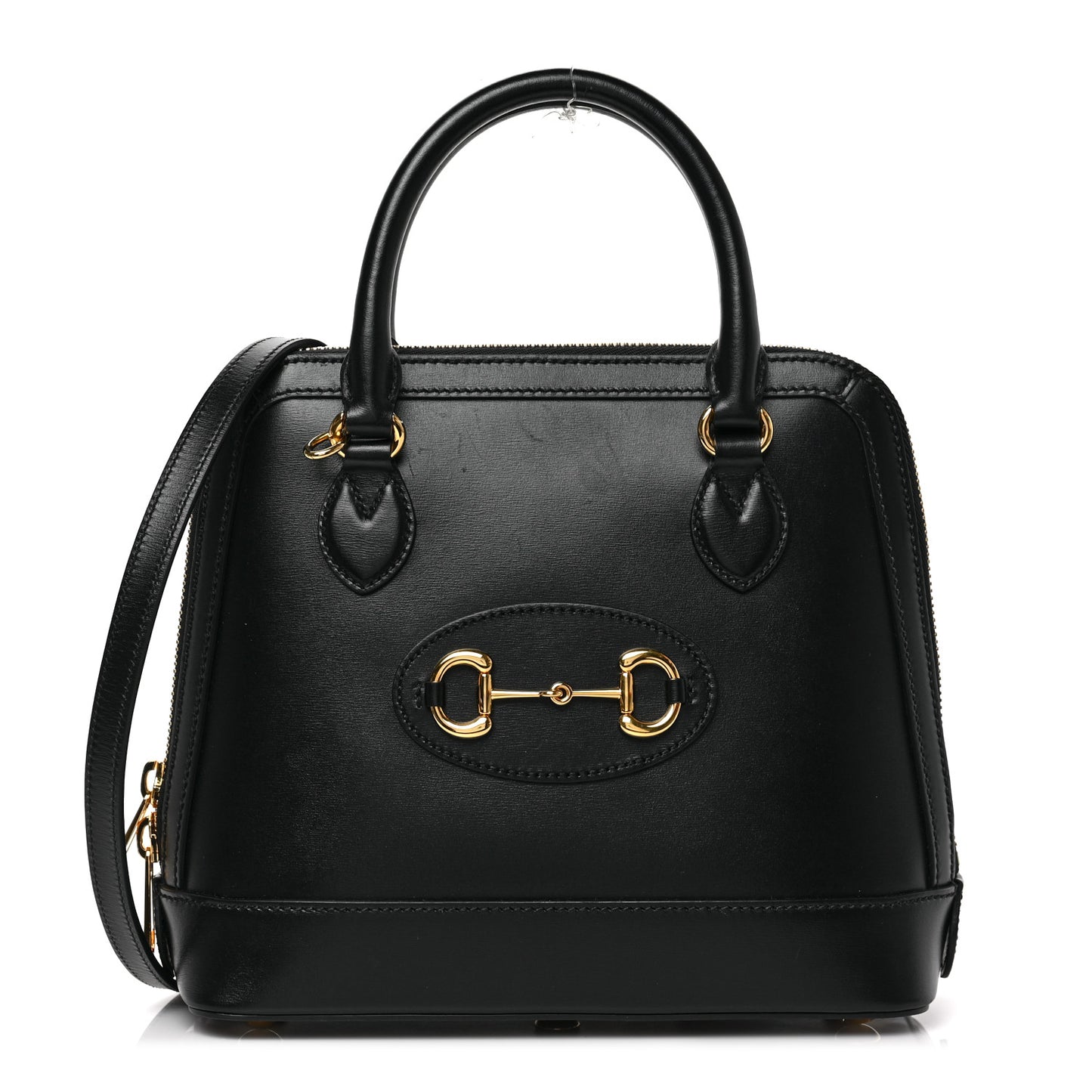 Boarded Plutone Calfskin Small Horsebit 1955 Top Handle Bag Black