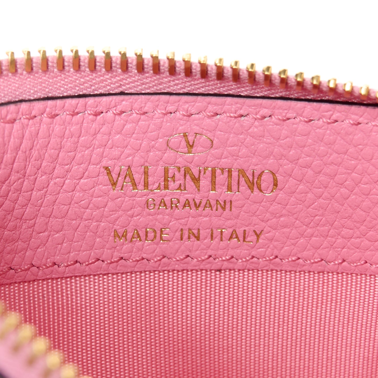 Grained Calfskin VLogo Coin Case Card Holder Pink