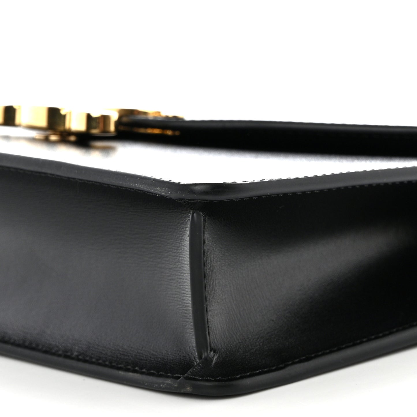 Shiny Calfskin Triomphe Margo Wallet on Chain Black