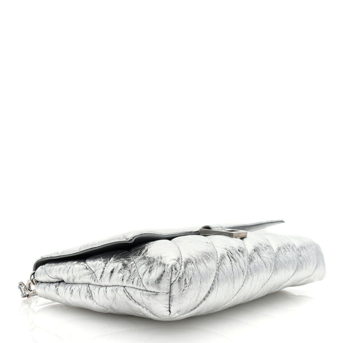 Metallic Calfskin Quilted Medium Crush Pochette Clutch Silver