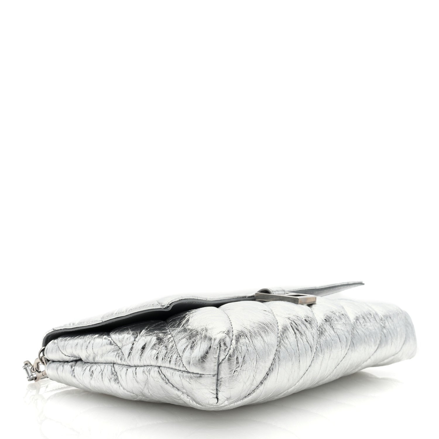 Balenciaga Metallic Calfskin Quilted Medium Crush Pochette Clutch Silver 4 of 6