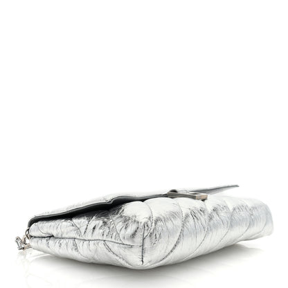Balenciaga Metallic Calfskin Quilted Medium Crush Pochette Clutch Silver 4 of 6