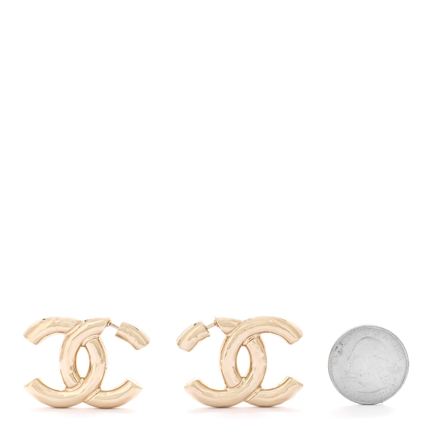 Chanel Metal Large CC Earrings Light Gold 2 of 5
