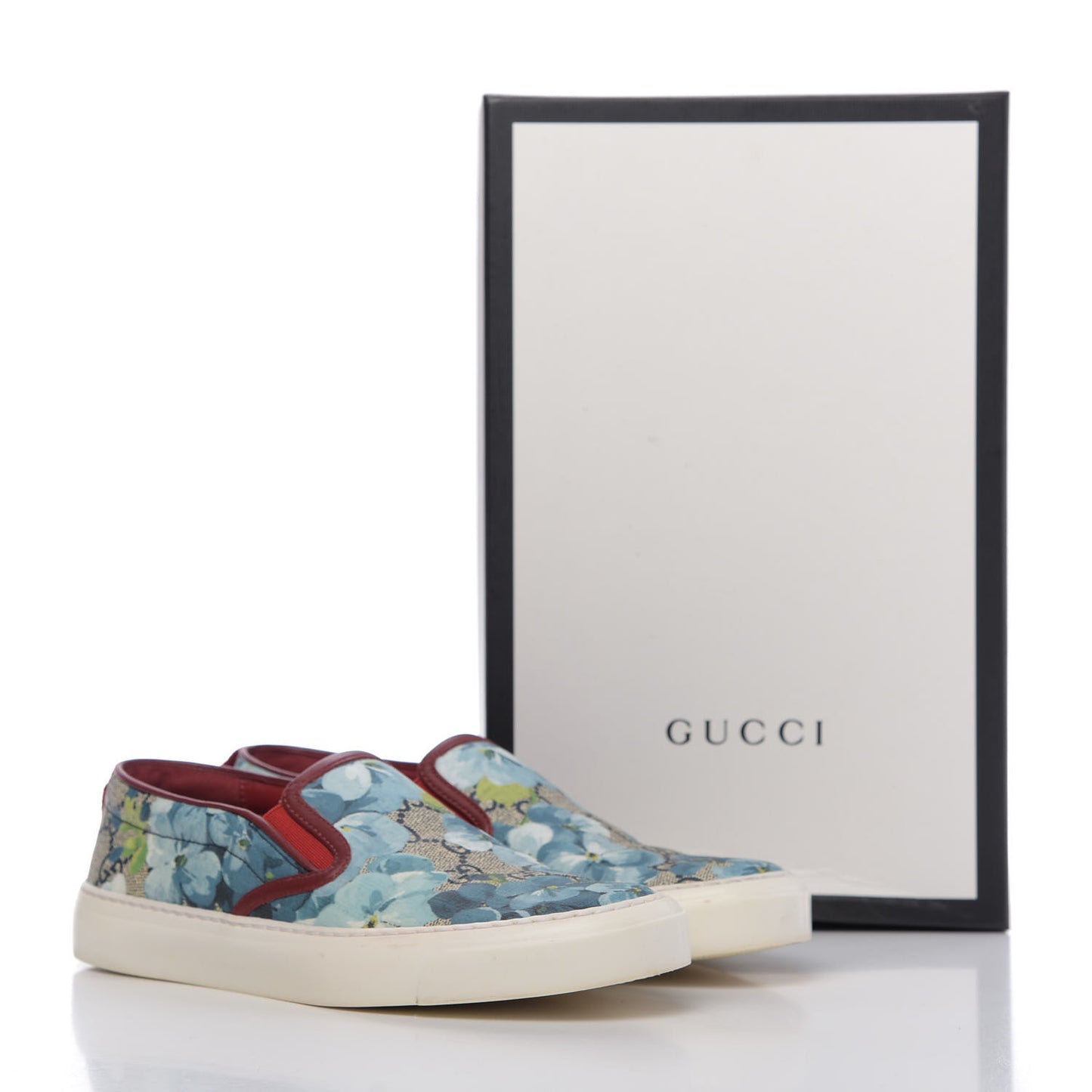 GG Supreme Monogram Blooms Womens Slip On Sneakers 36 Beige Blue Navy Red