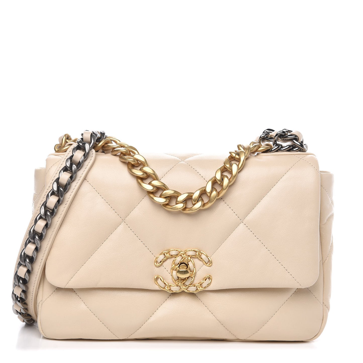 Goatskin Quilted Medium 19 Flap Beige